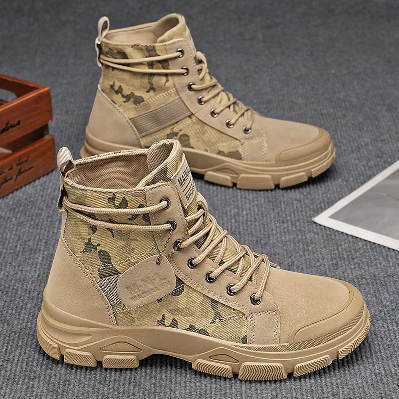 1 pair of men's casual lightweight outdoor hiking boots - short lace up boots with camouflage pattern, durable, suitable for hik