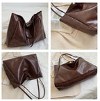 Tote Women's Bag Korean Style Large Capacity Soft Leather Shoulder Bag Retro Casual Hand-held Bucket Bag 2025 Одноплечевая сумка