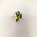 Elegant Jewelry Set for Women Wholesale Gold Color Ring Bangle Green White Enamel Flower Stud Earrings and Choker Necklace