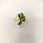 Elegant Jewelry Set for Women Wholesale Gold Color Ring Bangle Green White Enamel Flower Stud Earrings and Choker Necklace