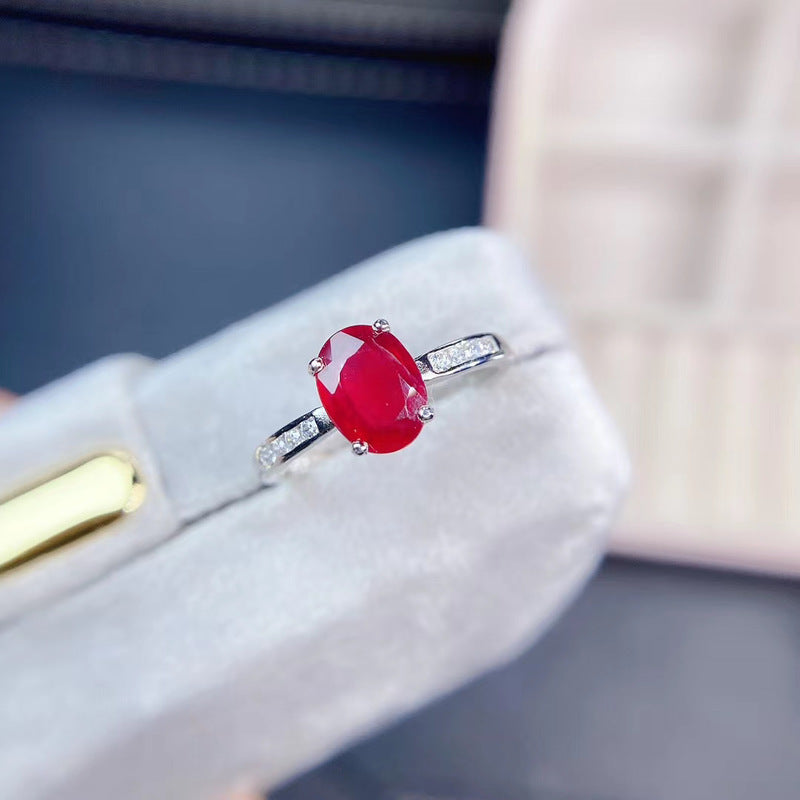 100% Real Ruby Ring Daily Wear 6mm*8mm Natural Ruby Ring 925 Silver Ruby Ruby Engagement Ring