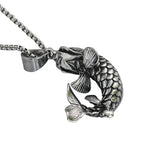 Fortune Koi Fish Necklace for Men Women Good Luck Wealth Retro Jumping Carp Pendant Stainless Steel Jewelry Best Gifts