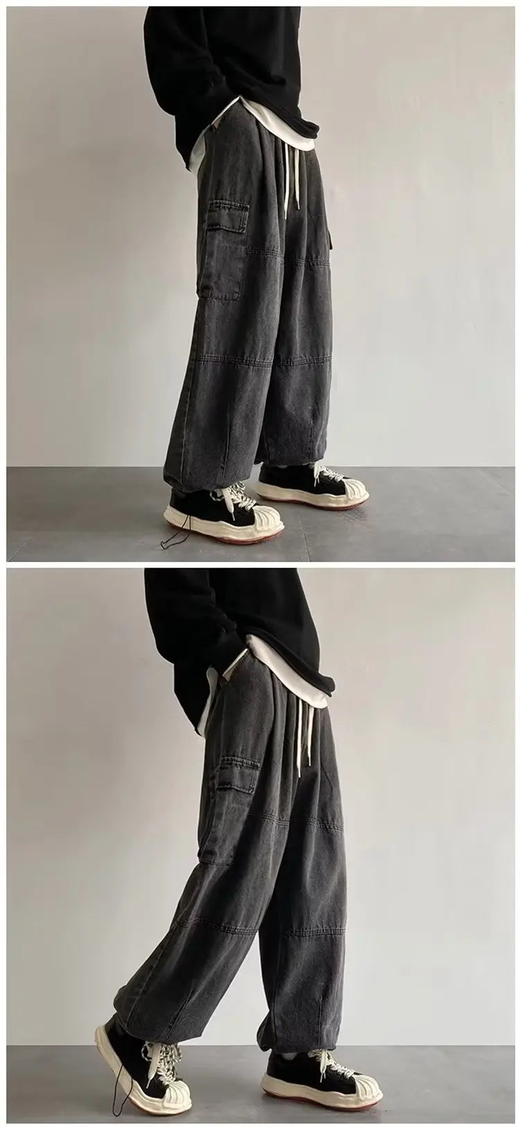 New Hip Hop Trend Baggy Cargo Pants for Men Women Japanese Streetwear Style Plus Size Joggers Washed Denim Loose Fit Trousers