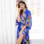 Women Long Robe Kimono Bathrobe Gown with Pockets Sexy Wedding Bride Bridesmaid Dressing Gown Oversize Satin Homewear Loungewear