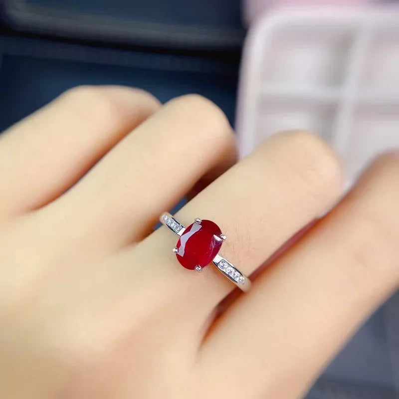 100% Real Ruby Ring Daily Wear 6mm*8mm Natural Ruby Ring 925 Silver Ruby Ruby Engagement Ring