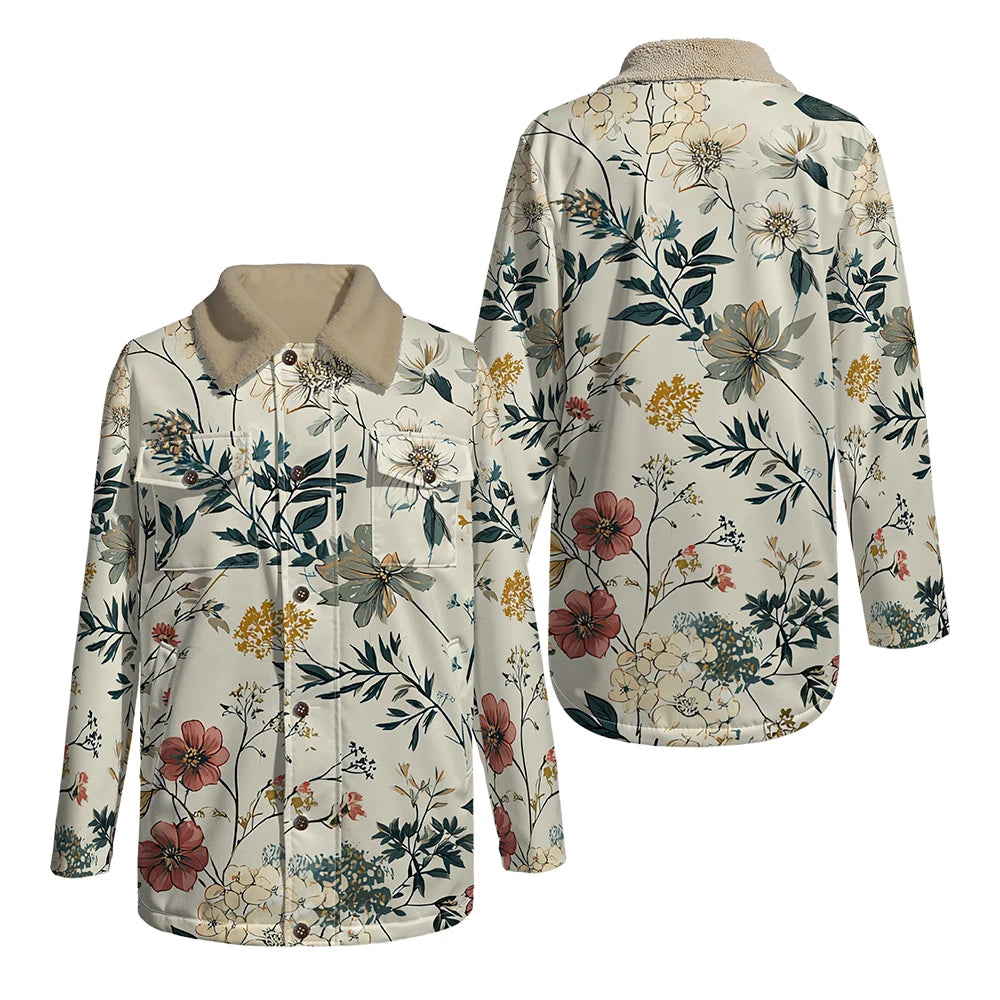 Elegant Floral Print Long Sleeve Coat with Soft Faux Fur Collar Perfect for Spring and Autumn Casual Fashion and Daily Outerwear