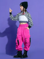 Kids Teenage Streetwear Hip Hop Clothing Red Shirt Tops Casual Cargo Jogger Pants For Girl Boy Jazz Dance Costume Rave Clothes
