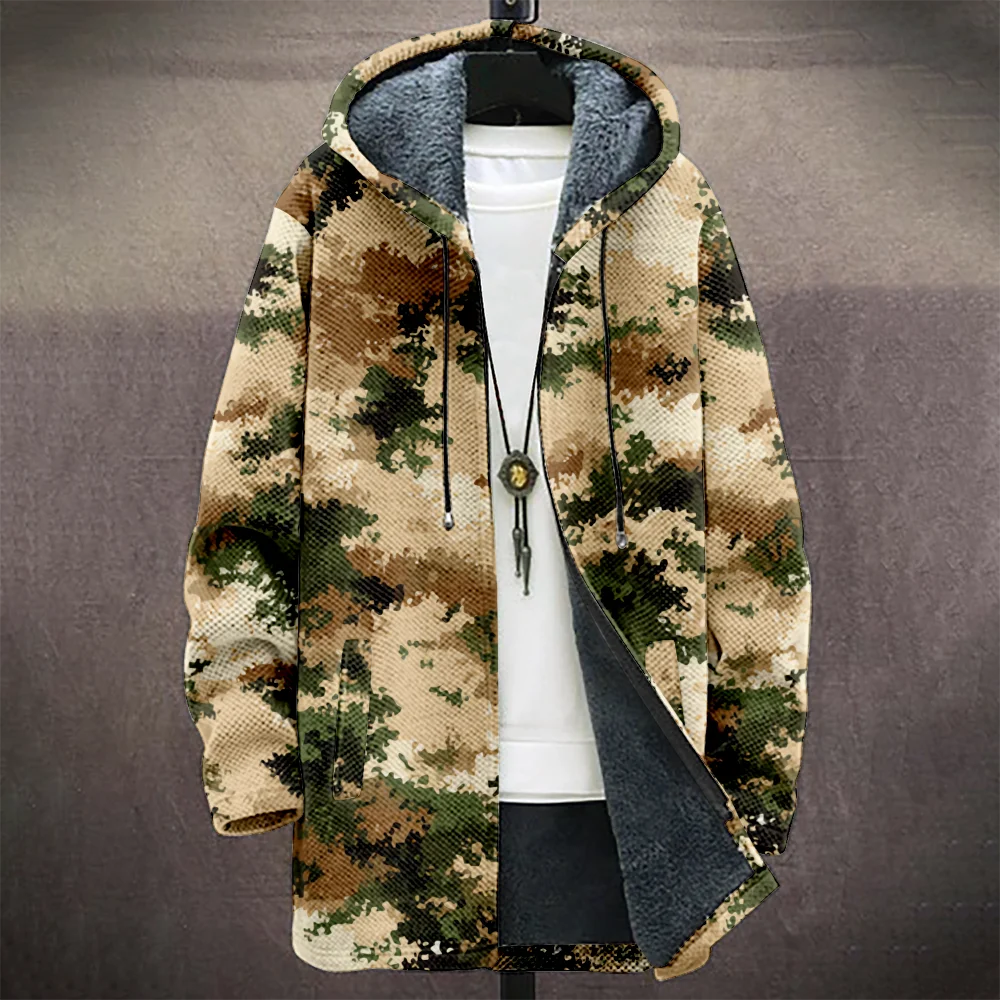 Men's Camouflage Hooded Coat with Fleece Lining Cold Weather Warm Jacket for Autumn Winter Outdoor Streetwear Fashion Trend
