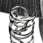 Irregular Hollow Ring For Women Metal Texture Waterproof Daily Simple Stylish Silver Color Rings Stainless Steel Finger Jewelry