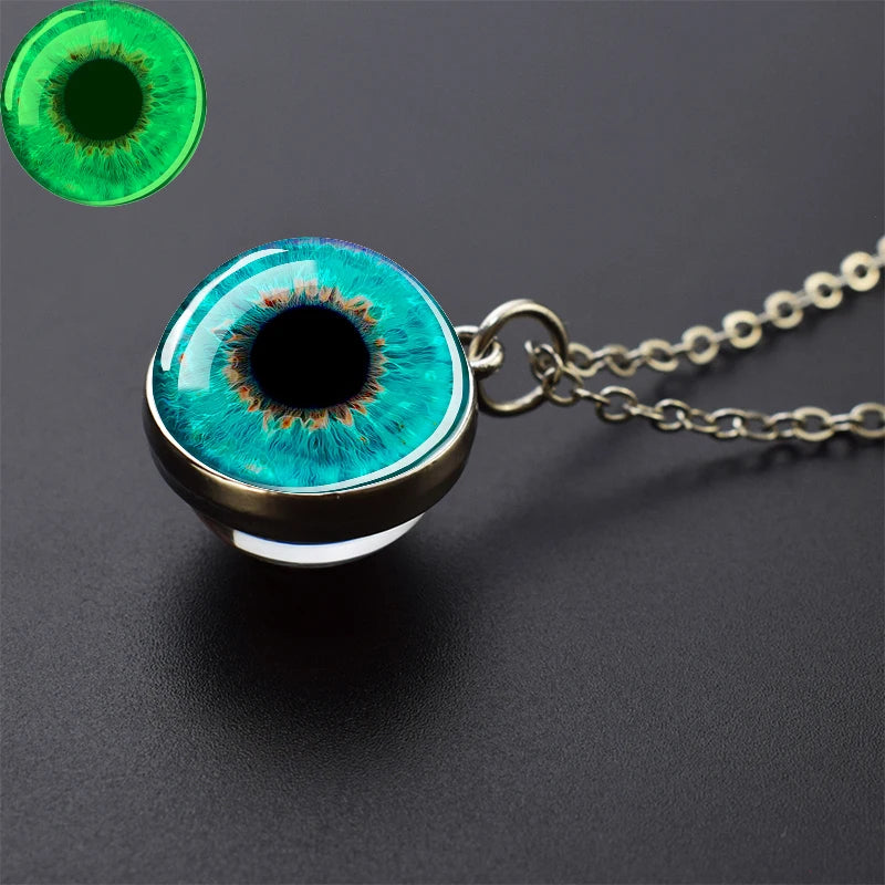 Evil Eye Necklace Charming Blue Violet Green Human Eye Necklaces for Men Women Glass Ball Pendant Chains Jewelry Halloween Gift