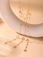 Nivora Gorgeous Luck Clover Zircon Long Chain Stainless Steel Necklaces For Women Metal Female Collar Wedding Banquet Jewelry