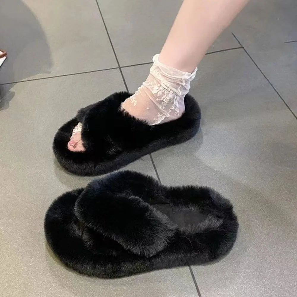 Lovely Slides Homewear Slippers Anti Slip Thick Flat Slippers Solid Color Warm Slippers Women Indoor