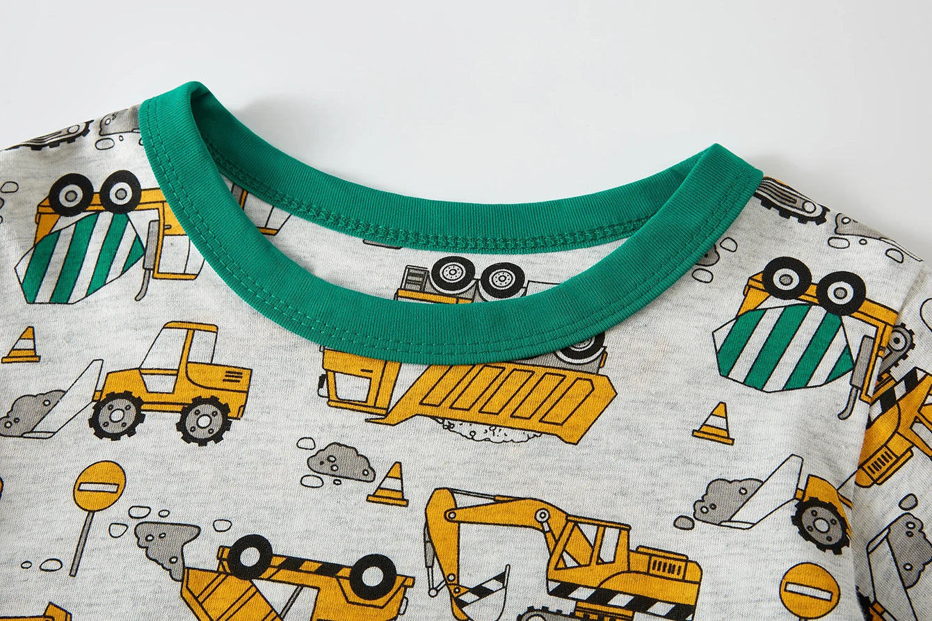 Pajamas Set for Boys 100% Cotton Full Print Excavator Kids Pjs Long Sleeve Elastic Cuffs Soft Sleepwear For Age 1-8 Years