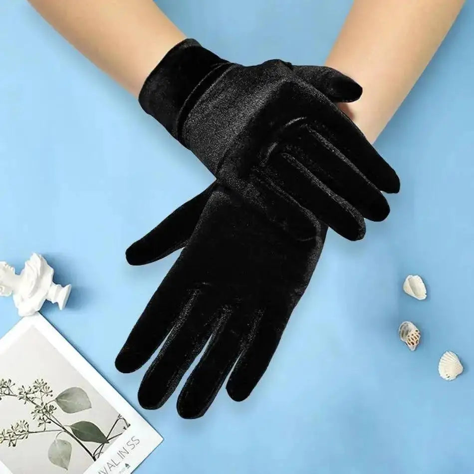 1 Pcs Halloween Costume Gloves Short Opera Velvet Gloves For Women Flapper Stretchy Wrist Length Banquet Tea Party