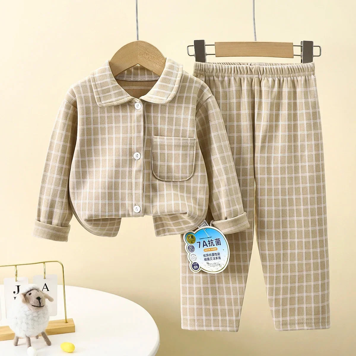 Boys Girls Autumn Pajamas Homewear Kids Casual Plaid Long Sleeve Lapel Shirt with Pants Pyjamas Youth Sleepwear Clothing Sets