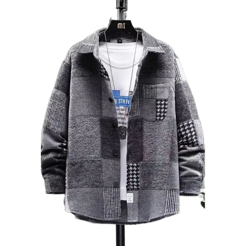 Coat Men Coats Turn Down Collar Jackets Vintage Full Sleeve Regular Streetwear Work Casual Loose Splice Jacket 2026 Spring