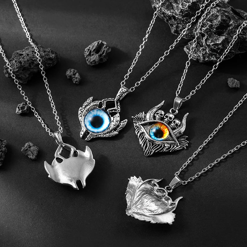 Antique Evil Eye Pendant Necklace For Women Men Creative Punk Hollow Star Colorful Eyeball Connect Choker Chain Jewelry Gifts