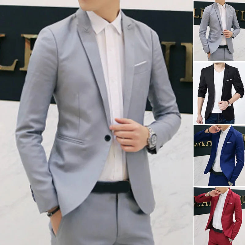 Jacket Suit Coat Men's Formal Casual Cotton blends Business One Button Outwear Lightweight Stylish Slim Fit Suitable