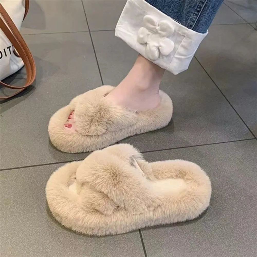 Lovely Slides Homewear Slippers Anti Slip Thick Flat Slippers Solid Color Warm Slippers Women Indoor