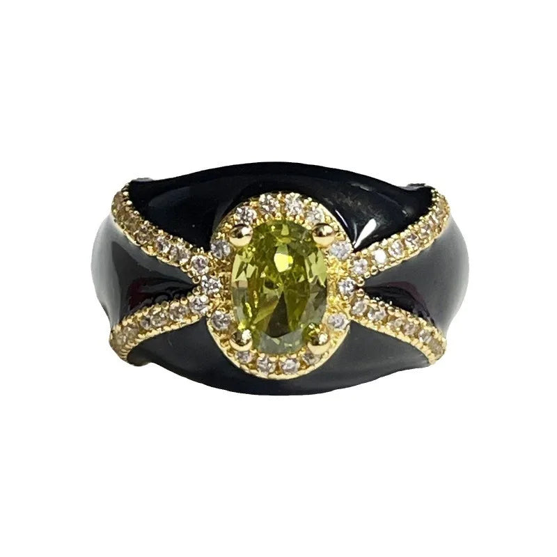 Finger Ring With Ancient Style Dark And Fashionable Personality Drop Glazed Ring Niche Design Temperament Fashionable Jewelry