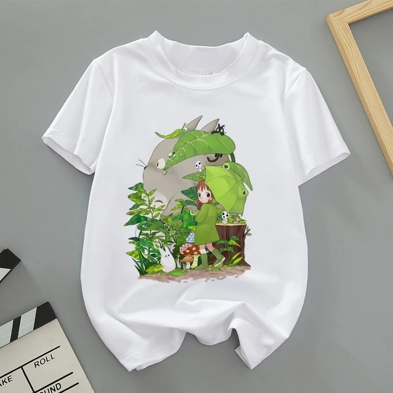 A Thin Short-sleeved T-shirt with Cute Cartoon Totoro Prints for Both Men and Women in Spring and Summer As The Base