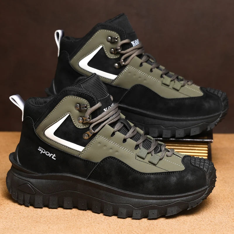 Men's All-Season High-Top Hiking Boots – Heavy-Duty All-Terrain Traction Sole, Lace-Up Ankle Support, and Cushioning Insole – All-Season Outdoor Style