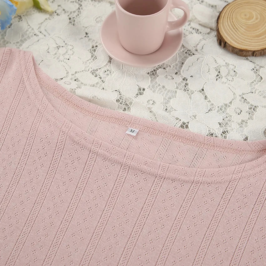 Fashion Knitted Female Pajamas Set Home Clothes Breathable Simple Comfortable Sleepwear Lounge Wear Elegant Casual Pyjamas Suit