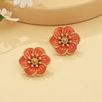 Vintage Drip Oil Flower Pendant Necklace Earrings Bracelet Ring Set for Women Elegant Floral Clavicle Chain Party Jewelry Set