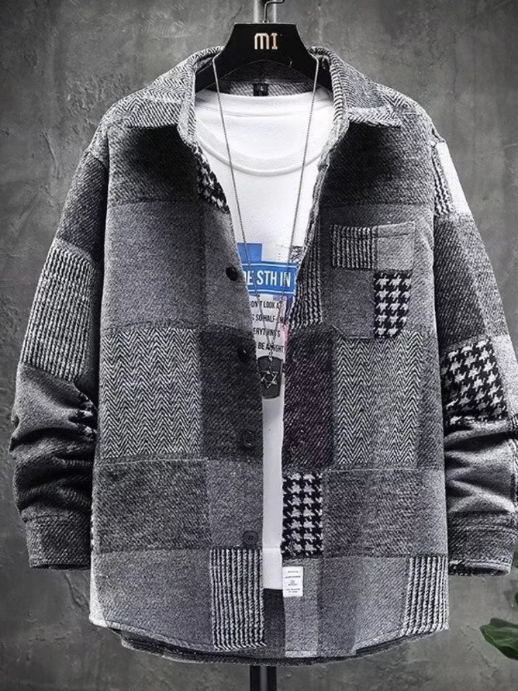 Coat Men Coats Turn Down Collar Jackets Vintage Full Sleeve Regular Streetwear Work Casual Loose Splice Jacket 2026 Spring