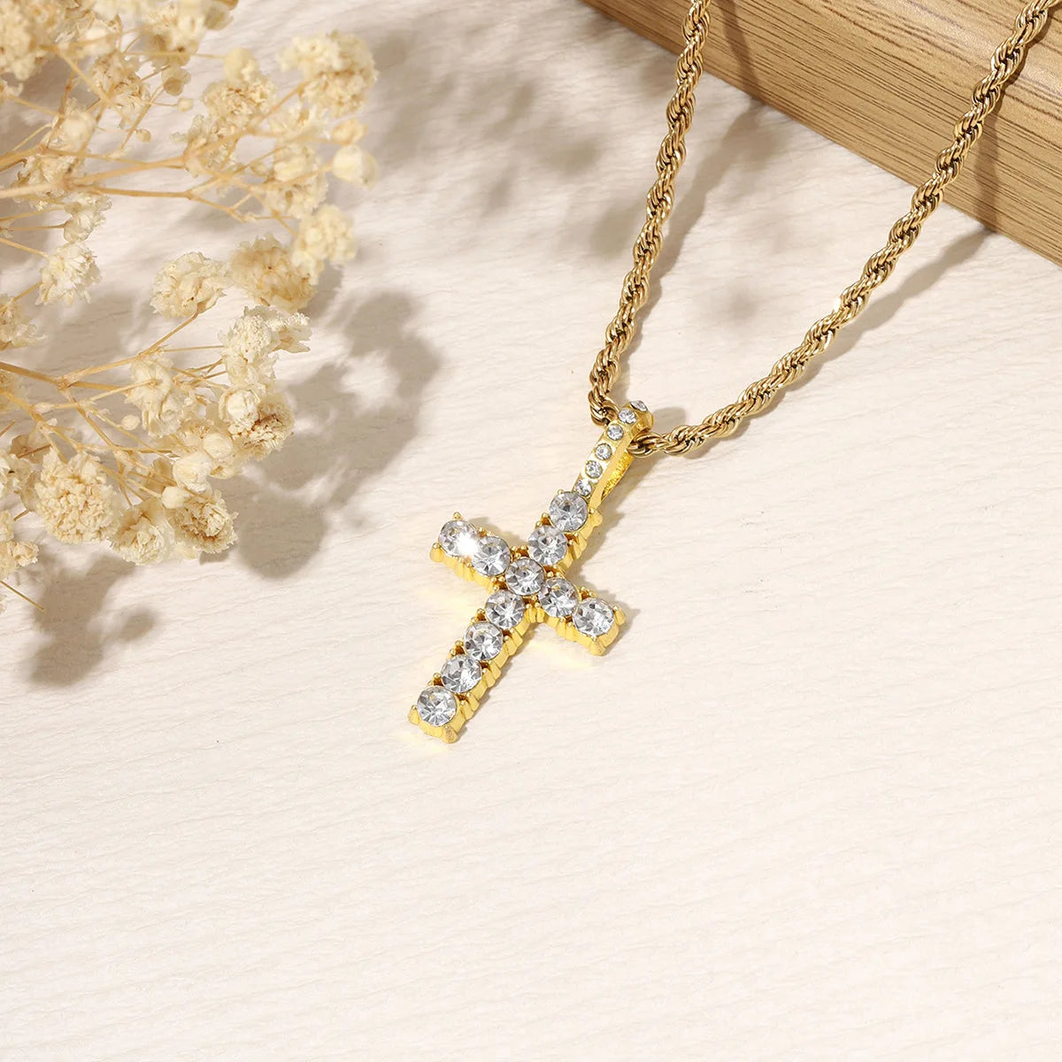 Cross Necklace for Men Gold Necklace for Women Cross Jewelry Silver Plated Solid Iced Cubic Zirconia Stainless Steel Pendant