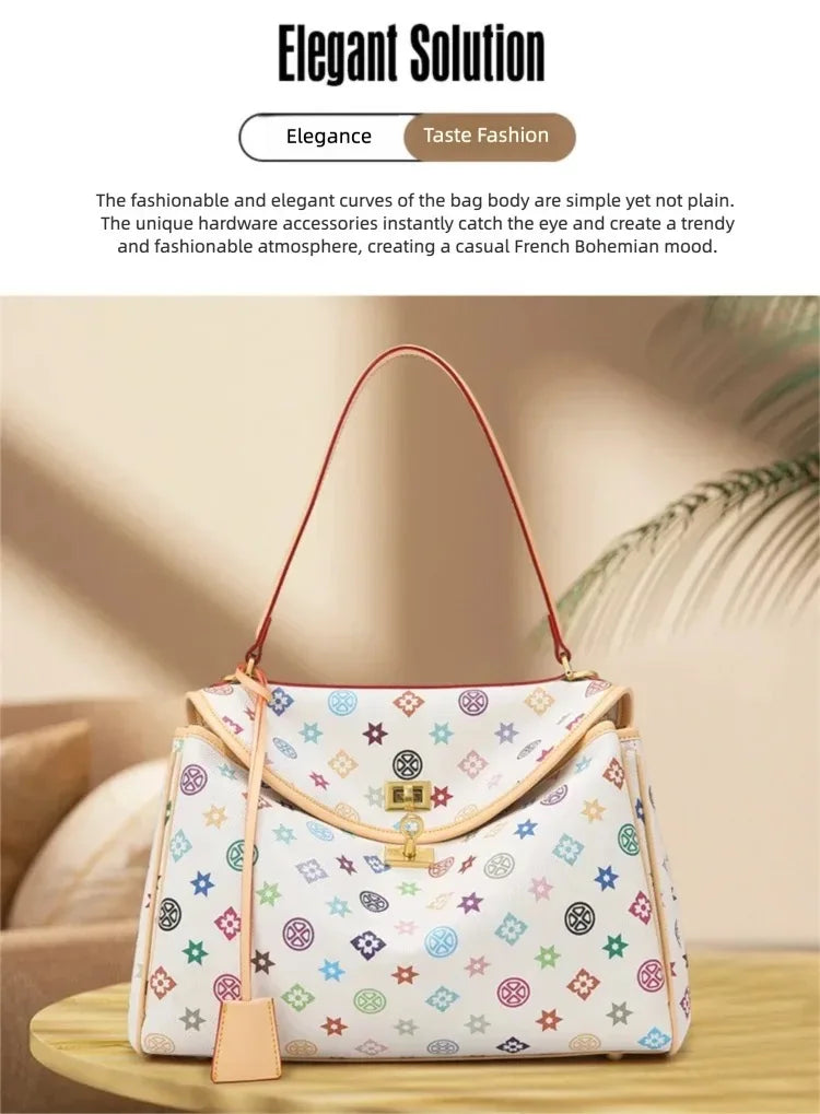 Ladies' tote bag, European and American retro handbag, printed underarm bag, fashionable commuting crossbody bag