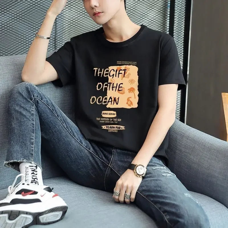 T Shirt For Men Print Anime Top Oversized Man Tee Shirts Alphabet Quick-drying Stylish Harajuku Cheap Clothes And Young On Sale
