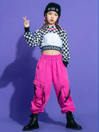 Kids Teenage Streetwear Hip Hop Clothing Red Shirt Tops Casual Cargo Jogger Pants For Girl Boy Jazz Dance Costume Rave Clothes