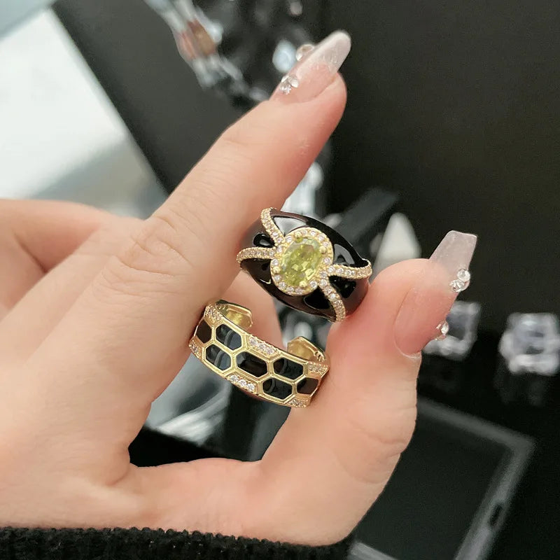 Finger Ring With Ancient Style Dark And Fashionable Personality Drop Glazed Ring Niche Design Temperament Fashionable Jewelry