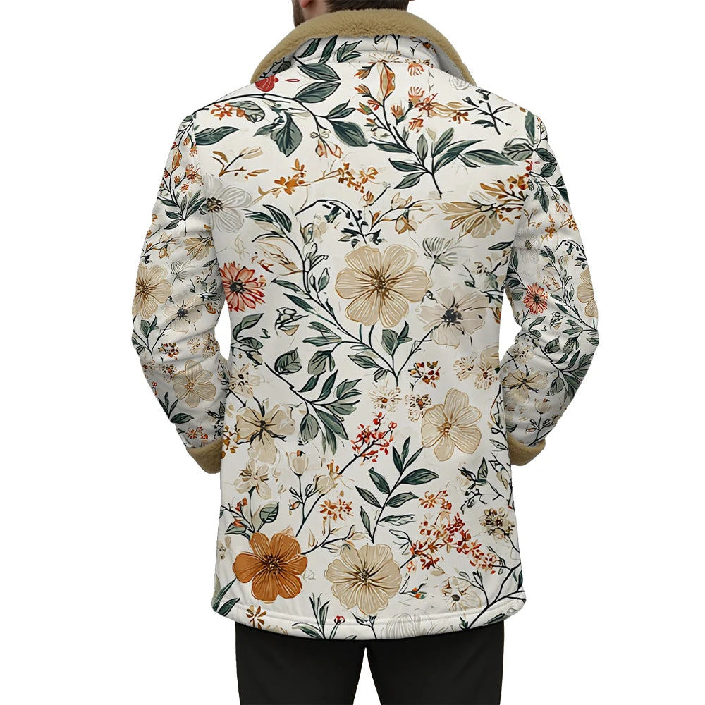 Elegant Floral Print Long Sleeve Coat with Soft Faux Fur Collar Perfect for Spring and Autumn Casual Fashion and Daily Outerwear