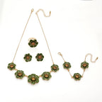 Vintage Drip Oil Flower Pendant Necklace Earrings Bracelet Ring Set for Women Elegant Floral Clavicle Chain Party Jewelry Set
