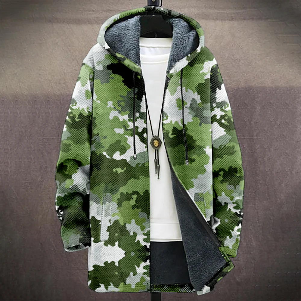 Men's Camouflage Hooded Coat with Fleece Lining Cold Weather Warm Jacket for Autumn Winter Outdoor Streetwear Fashion Trend
