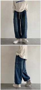 New Hip Hop Trend Baggy Cargo Pants for Men Women Japanese Streetwear Style Plus Size Joggers Washed Denim Loose Fit Trousers
