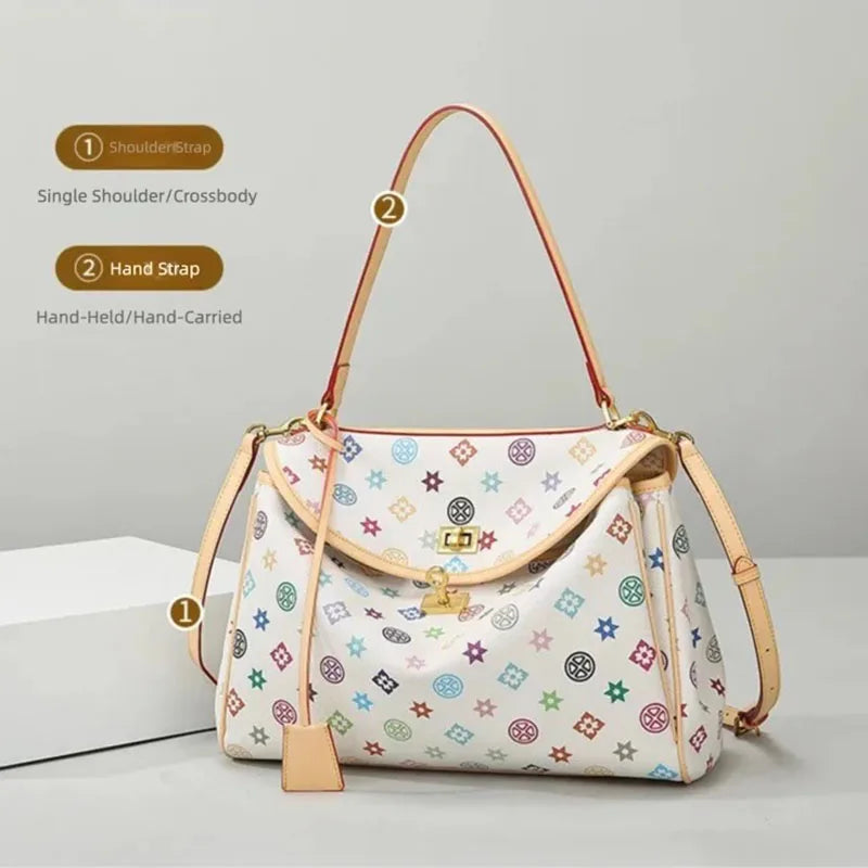 Ladies' tote bag, European and American retro handbag, printed underarm bag, fashionable commuting crossbody bag