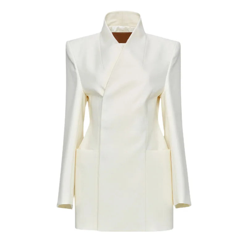 Turn-down Collar Office Lady Autumn Winter Suit Coat Formal Solid Coat Graceful Women