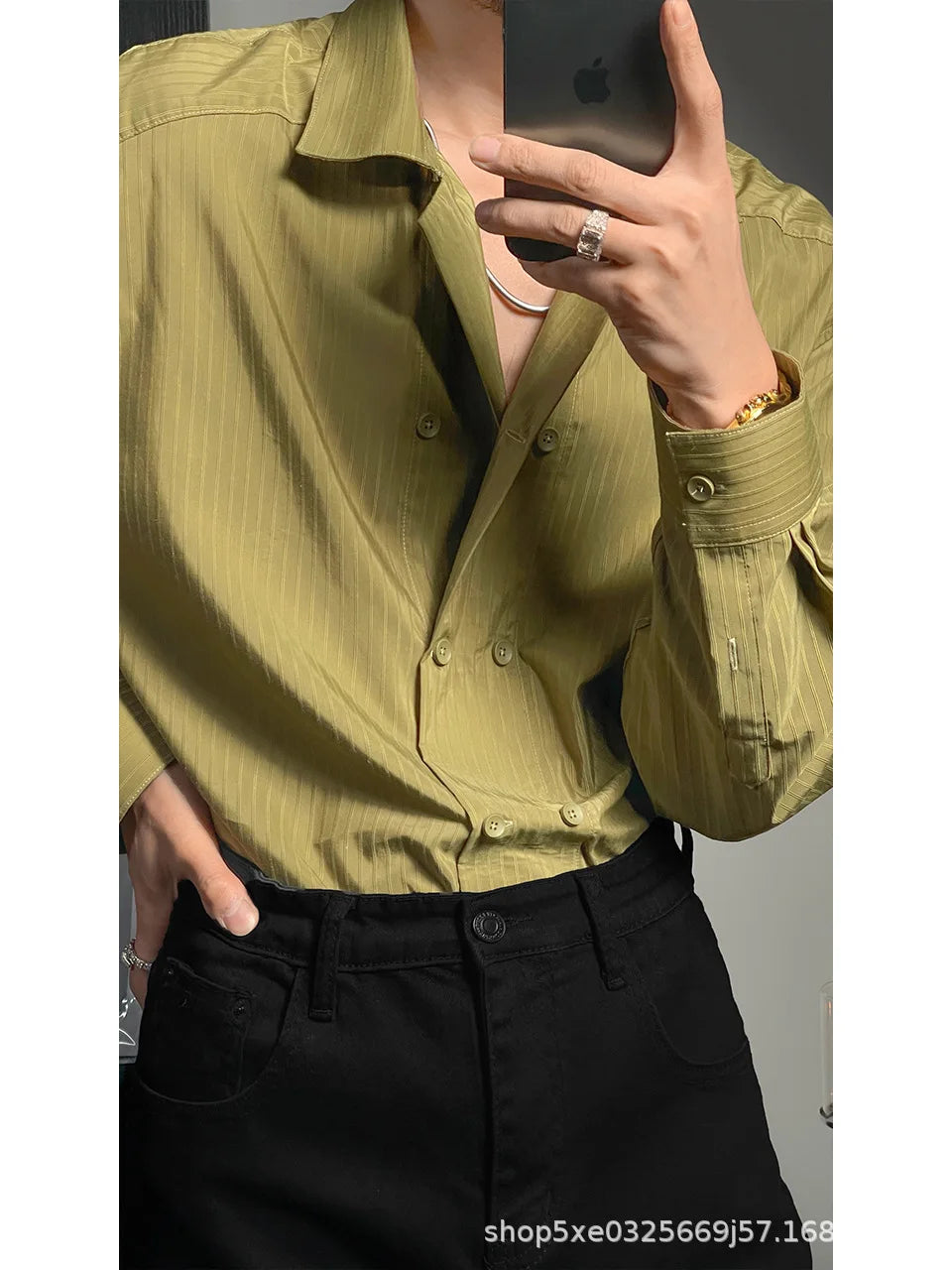 Italian Shirt Men's Trendy Slim Long Sleeve Light Luxury Style Suit Inner Shirt Hairstylist Stripes