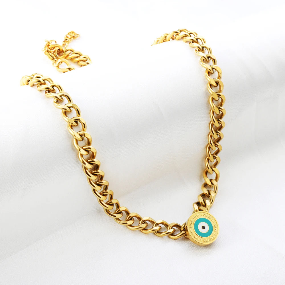 Evil Eye Pendant Necklaces For Women Girls Trending Gold Plated Layer Chain Choker Necklace Jewelry Birthday Gifts Free Shipping
