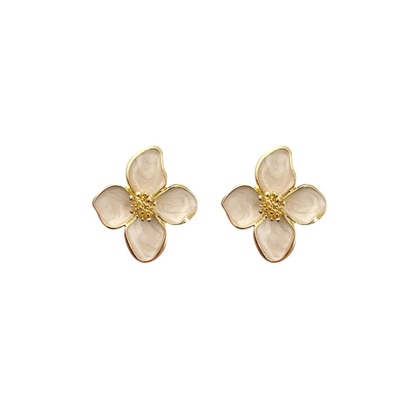 White Enamel Oil Flower Earrings for Women Party Elegant Metal Temperament Floral Drop Earrings Party Plant Sweet Jewelry