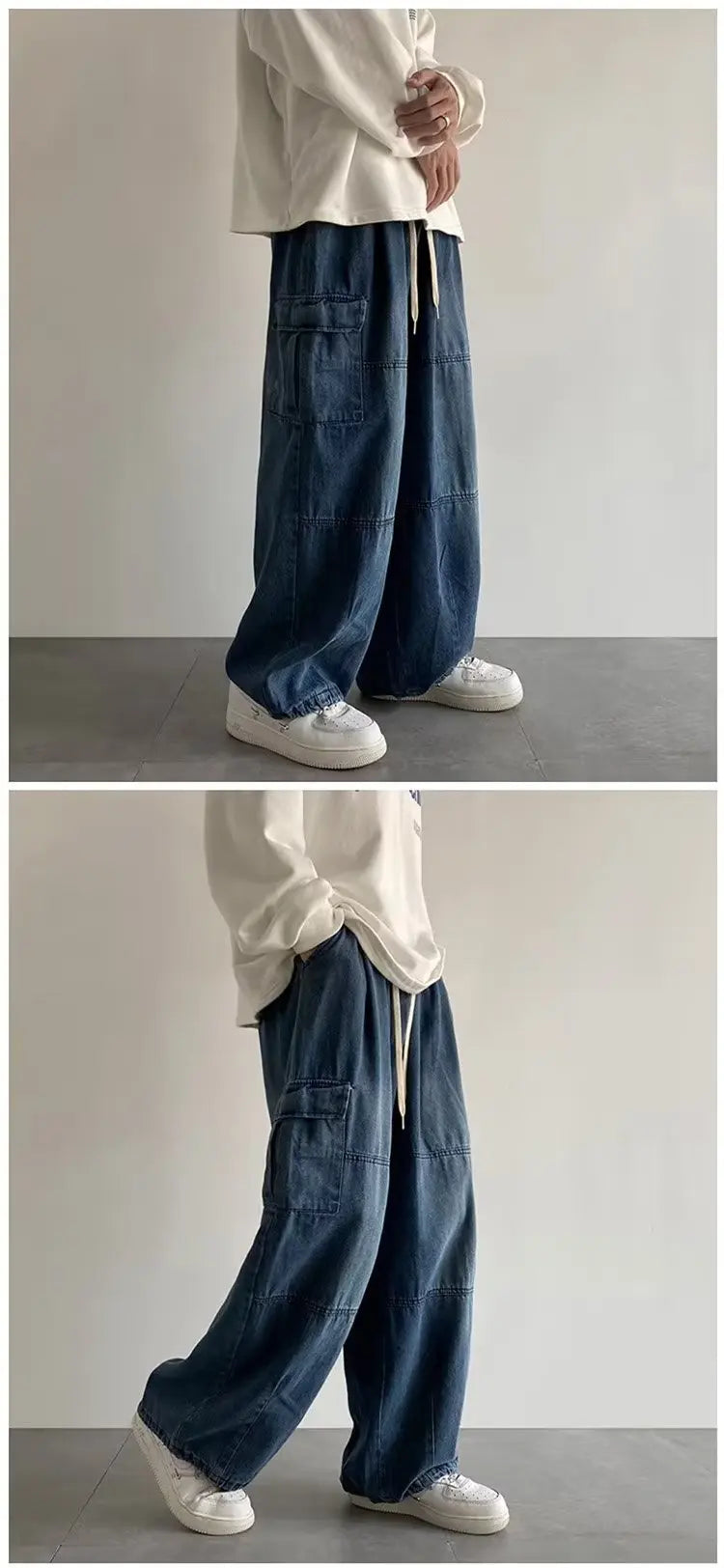 New Hip Hop Trend Baggy Cargo Pants for Men Women Japanese Streetwear Style Plus Size Joggers Washed Denim Loose Fit Trousers