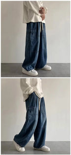 New Hip Hop Trend Baggy Cargo Pants for Men Women Japanese Streetwear Style Plus Size Joggers Washed Denim Loose Fit Trousers