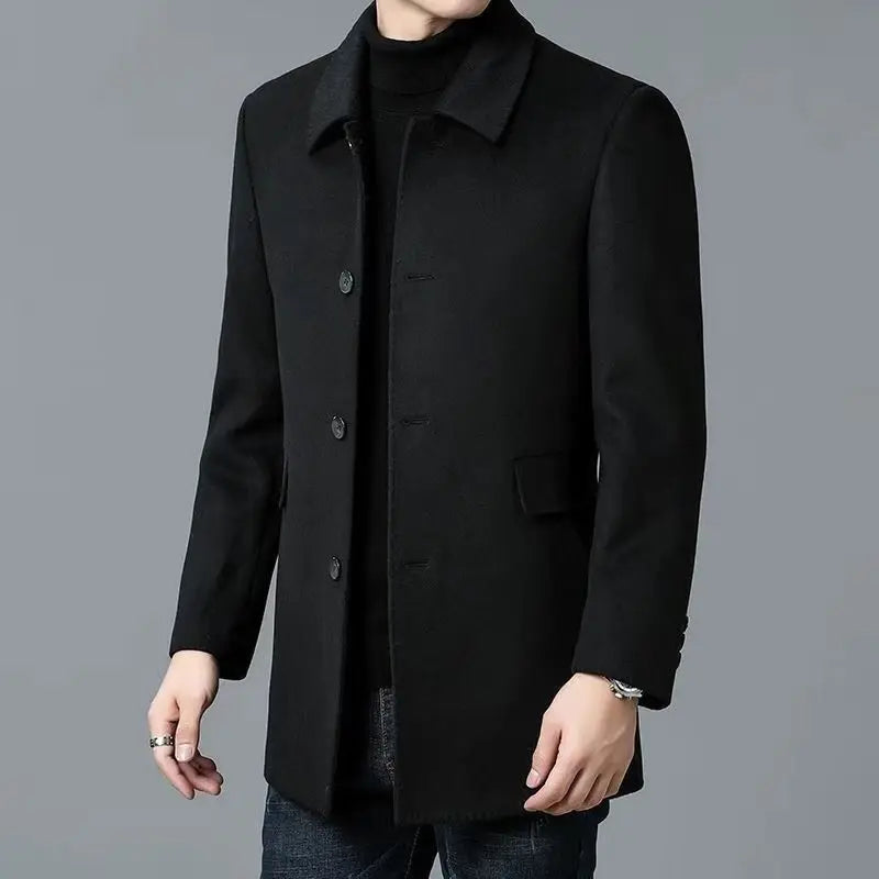 Coat Men's Medium And Long Double-Sided Woolen Windbreaker Four Seasons Lapel Wool Jacket