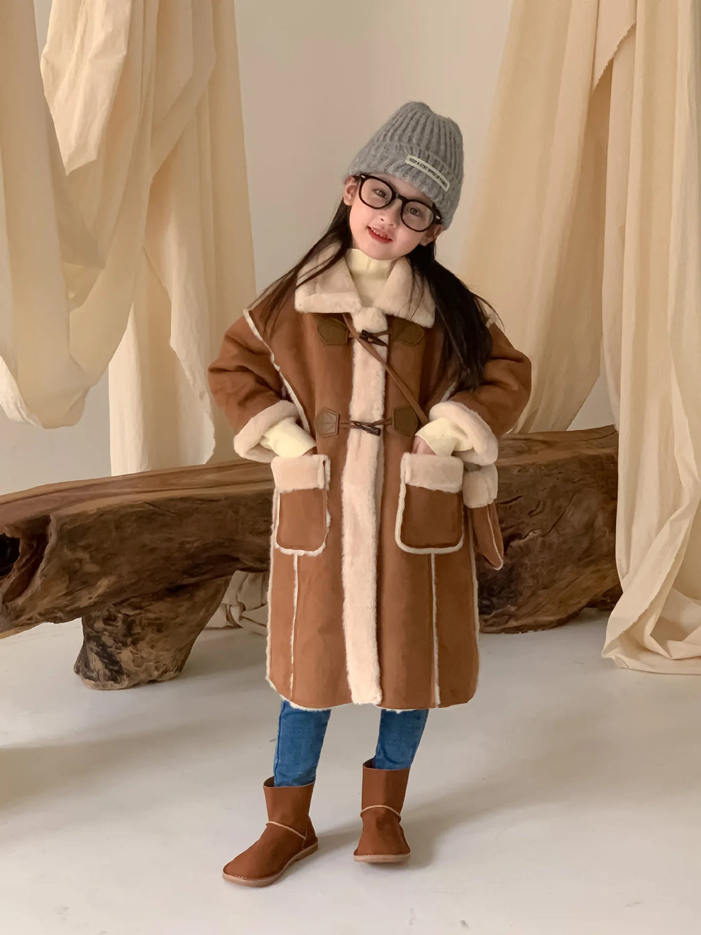 Girls Coat Melard Coat Children New Winter Thickened Foreign Air Long Coat Female Treasure Fur One Coat