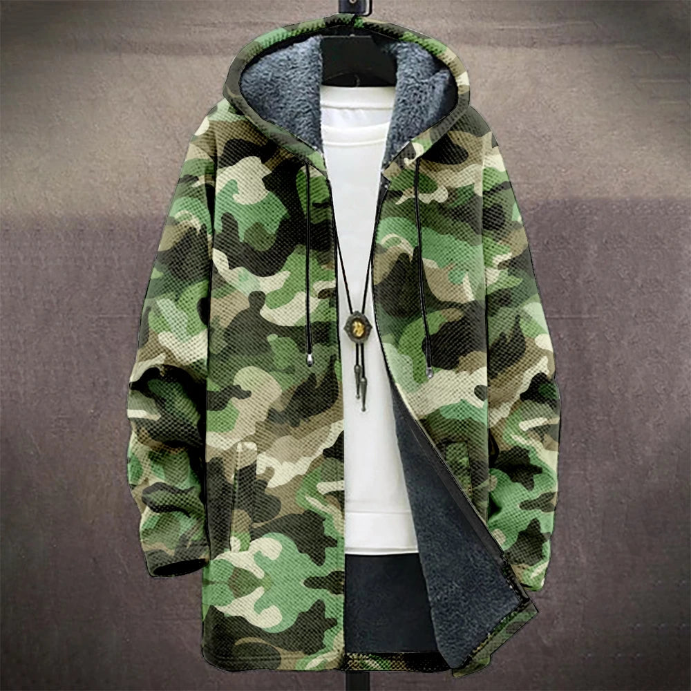 Men's Camouflage Hooded Coat with Fleece Lining Cold Weather Warm Jacket for Autumn Winter Outdoor Streetwear Fashion Trend