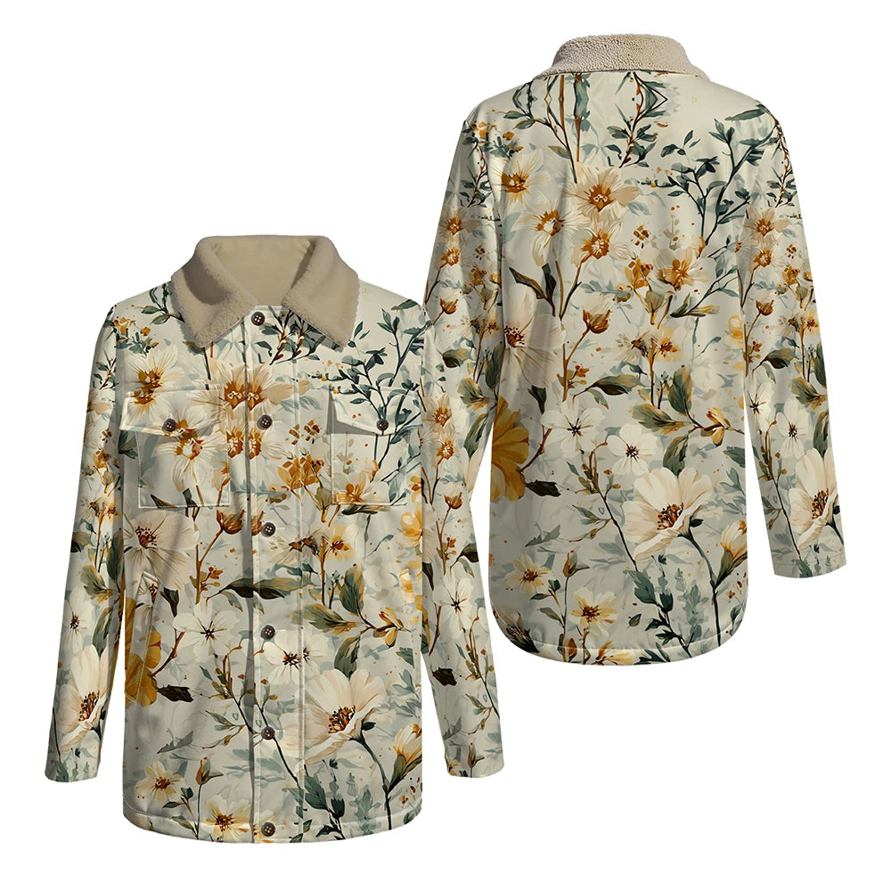 Elegant Floral Print Long Sleeve Coat with Soft Faux Fur Collar Perfect for Spring and Autumn Casual Fashion and Daily Outerwear