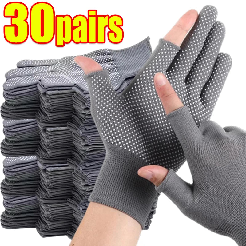 1/50pairs Nylon Gloves with Touch Screen Adhesive Anti Slip and Wear-resistant Labor Protection Men's and Women's Work Gloves